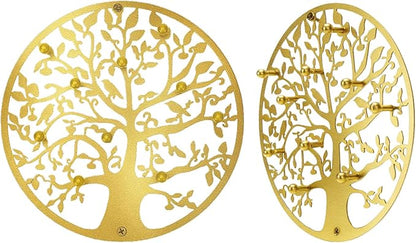 Round Decorative Home Key Holder Wall Mount, 2 Pack Metal Tree Car Key Rack for Wall Organizer for Keys, Wallets, Hats, Used for Decor for House Entryway, Kitchen, Garage, Office (12" Gold)