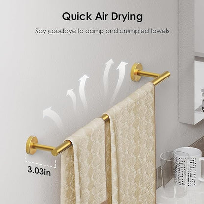 FORIOUS Towel Bar Wall Mounted, Stainless Steel Towel Racks for Bathroom 23 Inch, Includes Wall Mounting Hardware (Gold, Hanging Space 21 Inch)