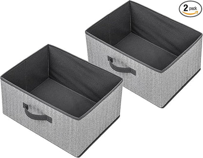 Storage Baskets, 15.7 Inch Woven Fabric Bins, Storage Cubes with Reinforced Handles, Organizer Bins for Closet Shelves, Foldable, for Toys, Clothes, Natural Beige (2PCS/Grey-15.7*11*7.8inch)