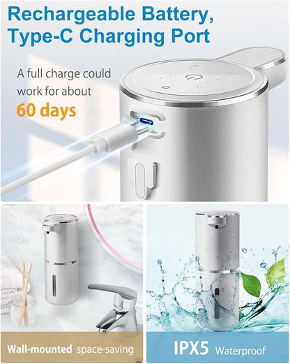 Gotofine Automatic Foaming Soap Dispenser,4-Level Adjustable Foam, Wall Mount, USB Rechargeable,12.8oz/ 380ml,Touchless Hand & Dish Soap Dispenser for Bathroom, Kitchen,Hotel, Restaurant