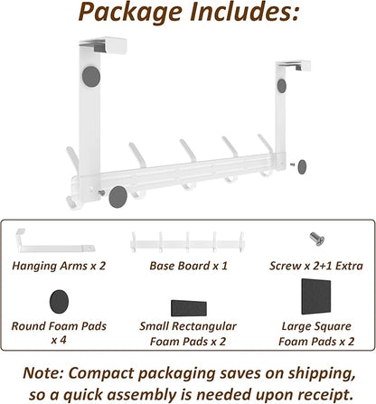 KitchLife Over The Door Hooks Hanger with 7 inches Extended Arms, Fit for 1-3/4" Doors, J18U, Thickened Bathroom Towel Rack Organization, 1 Pack Double-Hook, Glossy White