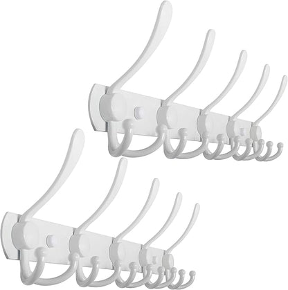 WEBI Coat Rack Wall Mount,Coat Hooks Wall Mount,Coat Hanger Wall,Wall Coat Rack,Hook Rack Rail,5 Triple Hooks for Hanging Coats,Jacket,Clothes,White,2 Packs