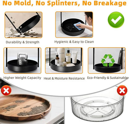 2 Tier Metal Lazy Susan Organizer, 12 Inch Rotating Turntable Double Lazy Susans for Cabinet Kitchen Bathroom, Anti-Rust Two Tiered Spinner Tray Carousel Organizer for Spice Rack Countertop Black