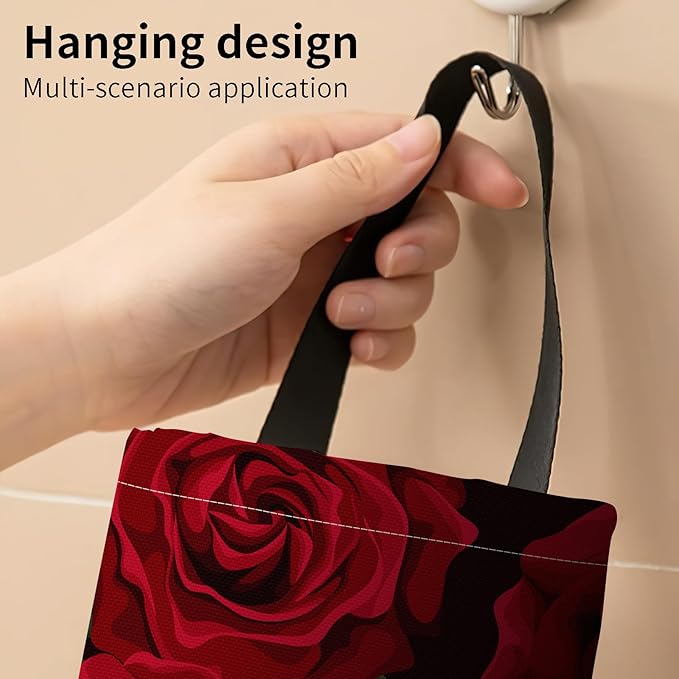 Plastic Bag Holder, Wall Mount Grocery Bag Organizer, Funny Hanging Trash Bag Storage Dispenser for Home Kitchen Cute Red Rose