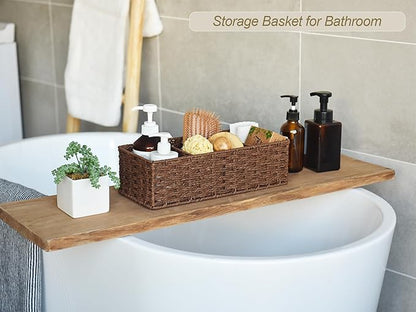 StorageWorks 3-Section Wicker Baskets for Shelves, Hand-Woven Round Paper Rope Storage Baskets, Walnut, 2-Pack