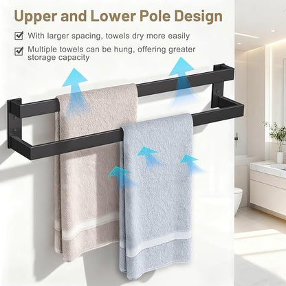 TNOMS Matte Black Double Towel Bar,32 Inch Towel Rack for Bathroom Stainless Steel Towel Holder Wall-Mounted Bathroom Hardware Accessories