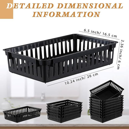 Wenqik Set of 12 Plastic Baskets for Organizing 10.24 x 6.5 x 2.36 Inch Rectangular Trays Plastic Organizer Bins Rectangle for Desk Organization(Black)