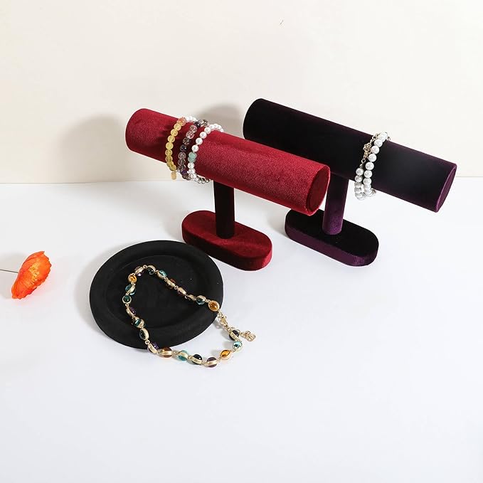 GemeShou Round Jewelry Organizer Plate, Top Microfiber Velvet Jewelry Display Tray, Empty Jewelry Showcase Tray for Necklaces, Bracelets, Rings, Earrings (Black-Small, 5.9 x 5.9 in)