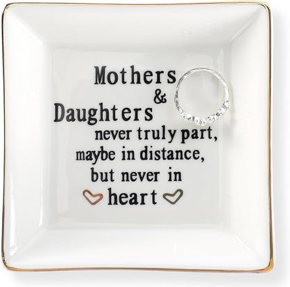 HOME SMILE Mother Gifts From Daughter,Daughter Birthday Gift from Mother, Ring Trinket Dish Jewelry Tray -Mothers and Daughters Never Truly Apart, Maybe in Distance But Heart
