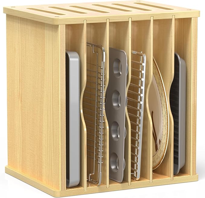 sandpaint 7 Tier Wooden Cabinet Tray Dividers,Kitchen Cabinet Tray Divider for Pans, Storing pans, Baking trays, Cutting Board