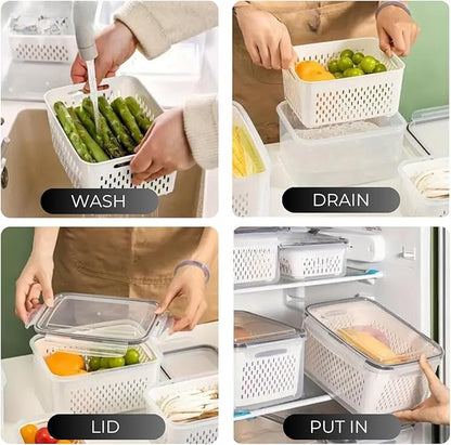 VegiTechs 4 PCS Fruit Containers for Fridge, Leakproof fruit storage containers for fridge with Removable Colander