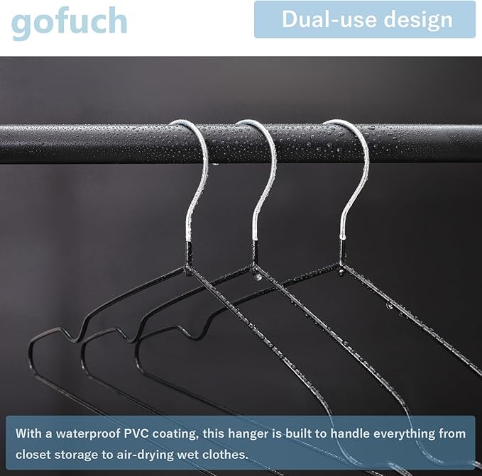 gofuch Ultra-Thin Metal Hangers, 50 Pack Non-Slip PVC Coated Space Saving Clothes Hangers for Closet, 16 inch Wide for Suits, Dresses, Jackets（Blue）