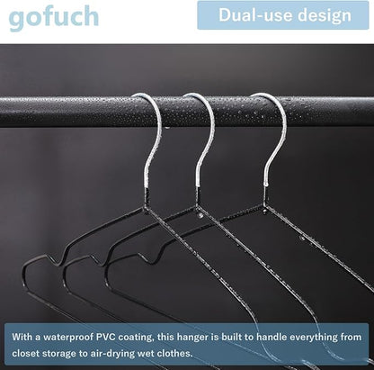 gofuch Ultra-Thin Metal Hangers, 50 Pack Non-Slip PVC Coated Space Saving Clothes Hangers for Closet, 16 inch Wide for Suits, Dresses, Jackets（Pink）