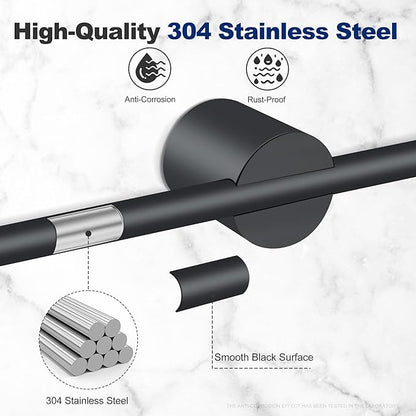Adjustable Length Stainless Steel Towel Rack - 18-24 Inch Fit, 26.4 Inch Total Length - Matte Black 304 Stainless Steel Towel bar for Bathroom & Kitchen