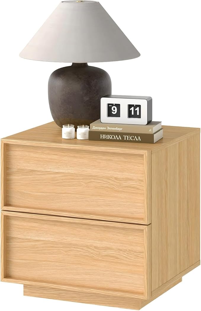 RYWI11OUSE Wooden Nightstand with Storage,Modern Night Stand with 2 Drawers, Bedside Table for Bedroom, Natural Oak