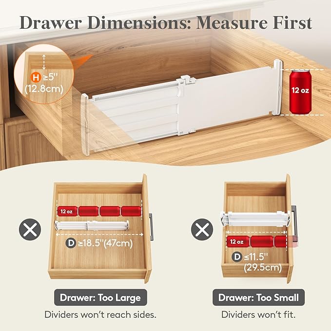 Lifewit 5" Tall 5 Pack Deep Drawer Dividers, 11.5-18.5" Expandable Drawer Divider for Clothes, White Dresser Drawer Storage Organizers, Clothing Drawers Separators for Dresser, Kitchen, Bedroom