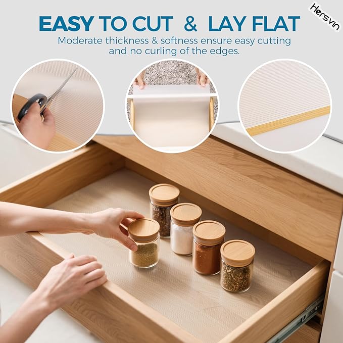 Hersvin Shelf Liners 22 in x 20 ft EVA Drawer Mats, Non-Adhesive Cupboard Protector, Kitchen Cabinet Lining Fridge Liner (Clear Stripe, 56x610cm)