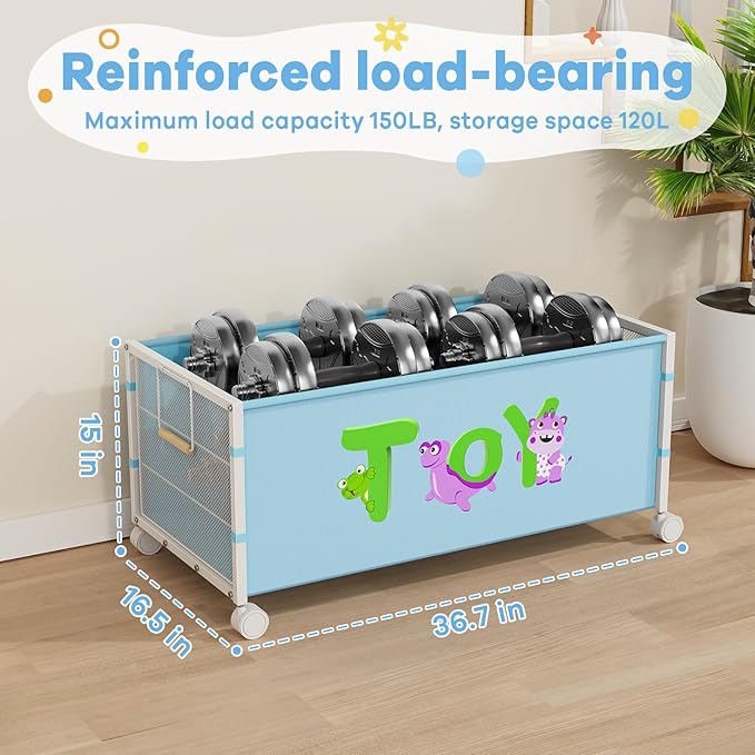 Large Toy Box, Toy Storage Organizer for Kids, Toy Chest for Toddlers with 360° Wheels, Toybox for Living Room, Oxford Cloth Toy Box for Boys, Girls, Stuffed Animals, Clothes