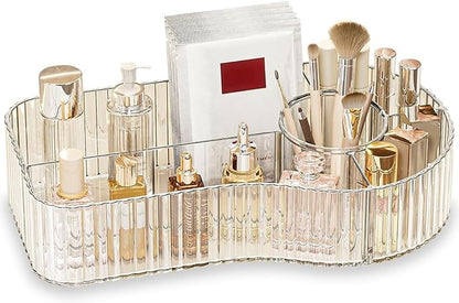 BVGDGSD Clear Makeup Organizer Countertop for Vanity Acrylic Skincare Storage and Make up Organization for Desk Cosmetic Display Case and Makeup Brush Holder for Bedroom,Bathroom,5 Compartments