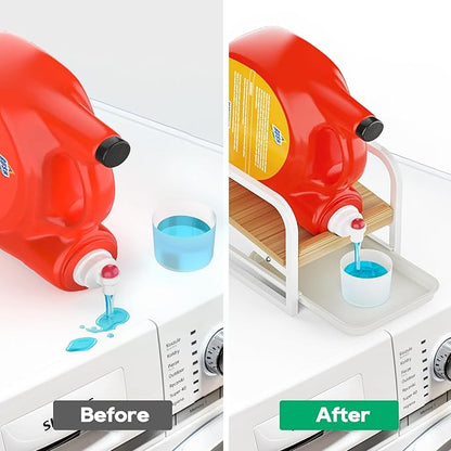 Laundry Detergent Holder Liquid Laundry Detergent Riser and Stand with Drip Tray for Laundry Room Organization (Tilted-White)