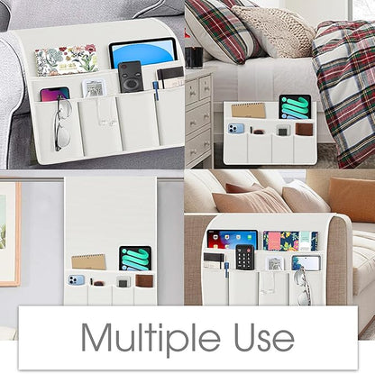 Joywell Remote Holder for Recliner Armchair Caddy Couch Armrest Non Slip Sofa Arm Chair Caddie with 6 Pocket for Magazine, Tablet, Phone, iPad, Think Linen, Off White