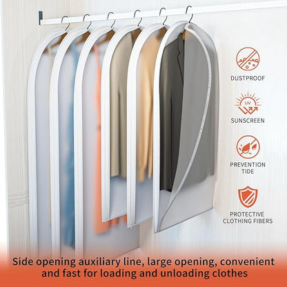 Clear Garment Bags for Hanging Clothes,48in Dress Clothing Suit Bags Coat for Sweater Closet Storage Dress Hanging Garment Translucent Clothes Covers Protecting Dusts(6-Pack)