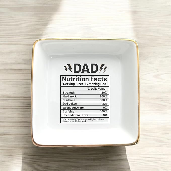 HatafaFurni Jewelry Tray Gift for Dad from Daughter, Son - Dad Nutrition Facts, Funny, Birthday, Christmas, Wedding Gift for Father, Jewelry Organizer for Men, Jewelry Holder for Men