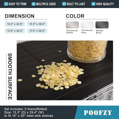 Poofzy Wire Shelf Liner 14 x 36, Set of 5 Shelf Liners for Wire Shelving Plastic Non-Adhesive for Pantry, Kitchen Cabinets (Black)