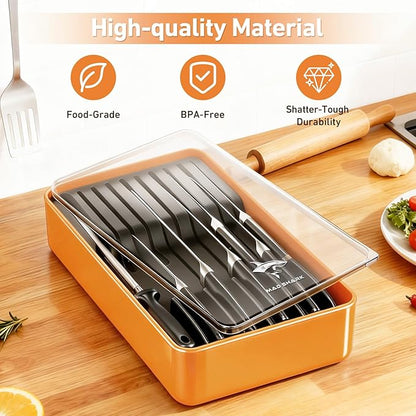 MAD SHARK 2-in-1 Detachable Knife Block & Silverware Organizer, Drawer Knife Holder for 10 Knives, BPA-Free, Blade-Safe Slots, Save Counter Space, Kitchen Drawer or Counter Storage, No Knives