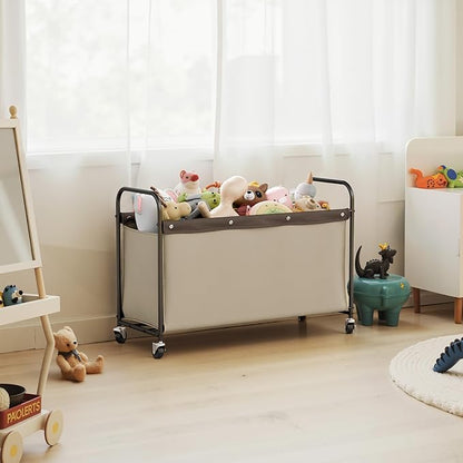 StorageWorks Toy Chest Storage with Wheels, Extra Large Kids Toy Box, Toy Storage Organizer, Metal Toybox for Bedroom, Living Room Area, Kids Room, 135L, Light Khaki