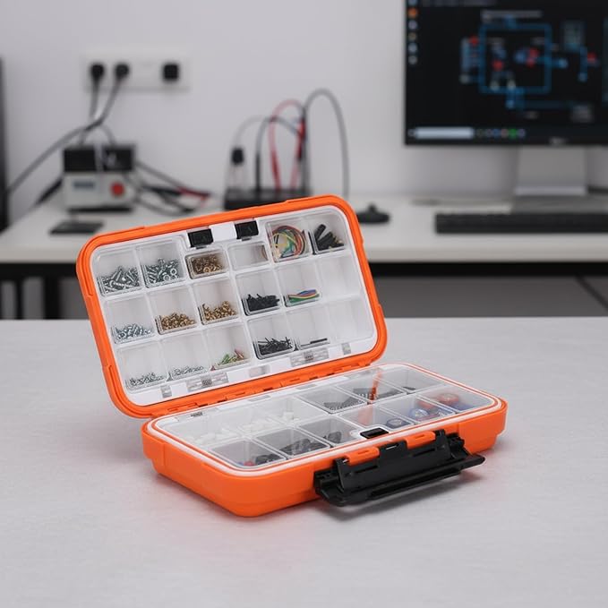 Small Parts Organizer with Dividers, 30-Compartments Hardware Tool Storage Box, Waterproof Seal & Locking Parts Organizers Case for Nail Screws, Nuts, Bolts, Orange