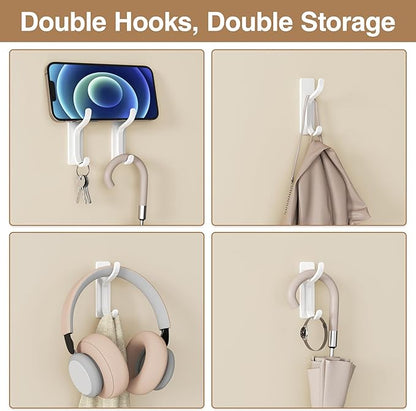 niffgaff Wall Hooks for Coat and Towel: 13lb Adhesive Door Hanger Stick On, Sticky Hook for Wall, Closet, Bathroom - White, 4 Pack