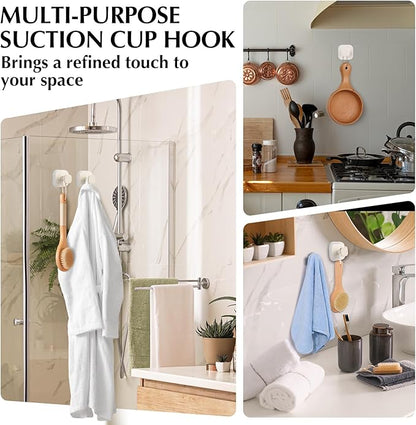 warlve Suction Cup Hooks for Shower - Reusable No-Drill Mounting - Hooks for Towels, Robes & Loofah on Metal, Glass, Mirrors, Tile & Smooth Non-Porous Surfaces (2, Milk White)