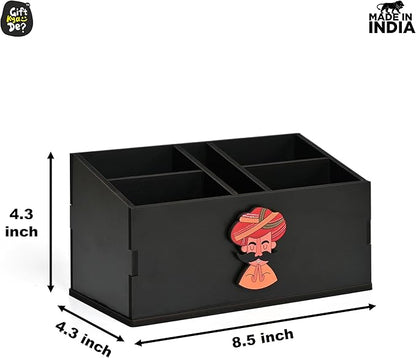 GKD wooden Remote Stand with 5 Sections | Remote Holder for Living Room, TV, and AC | Stationary Organizer | 5 in 1 | Ideal for Home and Office (Black Rajasthan)