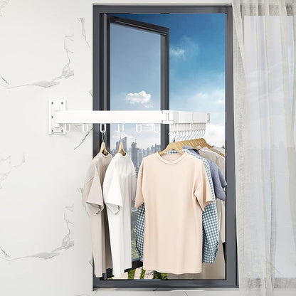 Clothes Drying Rack,Laundry Drying Rack,Wall Mounted Clothes Rack,Laundry Rack Wall Mount,Folding Retractable Collapsible Drying Rack Clothing (Three-Poles,Loop Hooks,White)