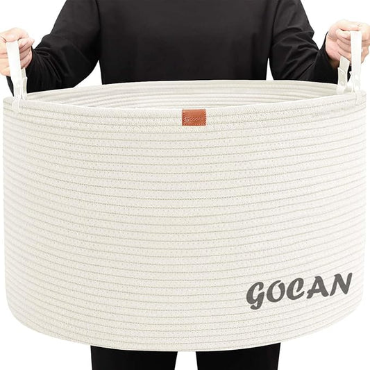 Extra Large Storage Laundry Basket 22" X 22"X 14" Cotton Rope Woven Basket for Blanket Basket with Handles for Living Room Toys Storage XXXL (Cream)