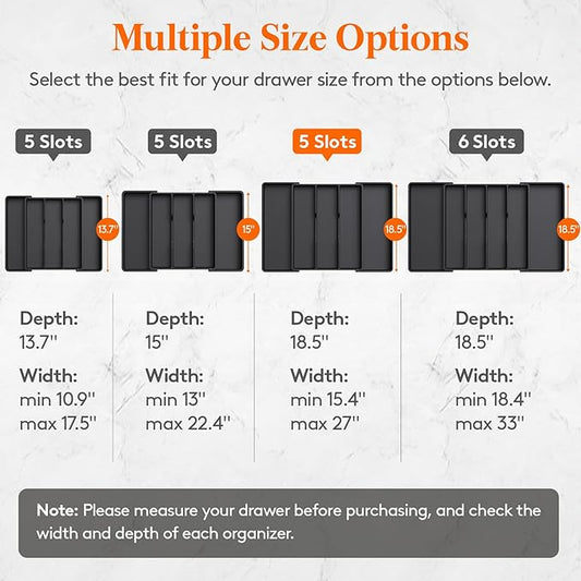 Lifewit Utensil Organizer for Kitchen Drawers, Expandable Cooking Utensil Tray, Adjustable Cutlery Silverware Flatware Holder, Plastic Spatula Tools and Gadgets Storage Divider, Black, 16"-28" x 18.5"