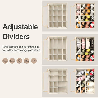 TOPIA HOME Shoe Organizer for Closet 2 Pack, Foldable Shoe Box with Adjustable Dividers and Clear Cover, Space Saving Shoe Storage Organizer Cabinet with Reinforced Handles, Fits 32 Pairs TP12J
