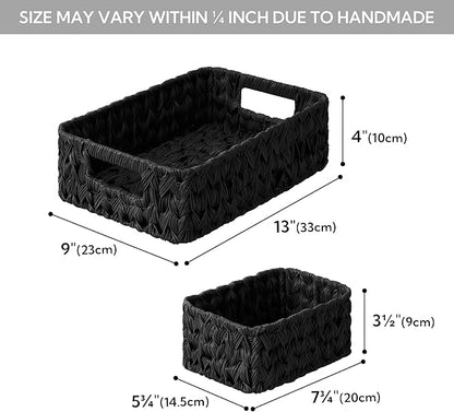GRANNY SAYS Wicker Baskets for Organizing, Wicker Storage Basket for Shlef, Woven Baskets Oraganizer, Waterproof Vanity Basket for Towel, Home Organization, Black, 3-Pack