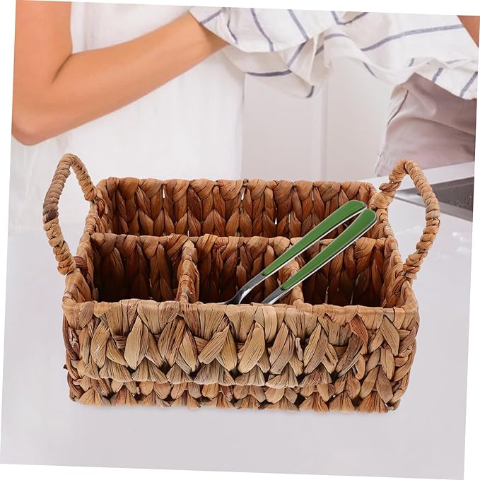 Unomor Kitchen Storage Basket Woven Cutlery Organizer Natural Style Basket Household Woven Container Pantry Organizer