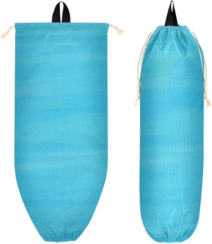 2 PCS Sky Blue Plastic Bag Holder - Wall Mount Grocery & Trash Bag Storage Organizer Dispenser - 22 x 9 Inch