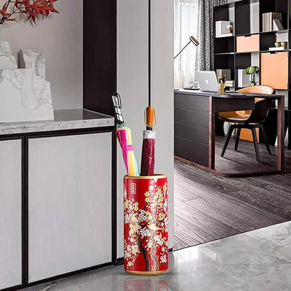 Umbrella Stand Painted Porcelain Handmade Living Room Floor-Standing Cane,Vintage Ceramics Decorative Flower Vases for Home Office Entrance(Black)