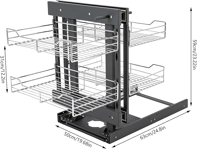 QIANMOON Kitchen Corner Cabinet Pull Out, Magic Corner Pull Out Open, 2 Tiers Swing Tray, Blind Corner Soft Close, for Place Pots and Pans, Containers, Spice Jars
