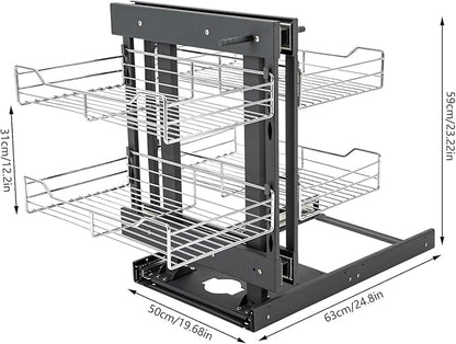 QIANMOON Kitchen Corner Cabinet Pull Out, Magic Corner Pull Out Open, 2 Tiers Swing Tray, Blind Corner Soft Close, for Place Pots and Pans, Containers, Spice Jars