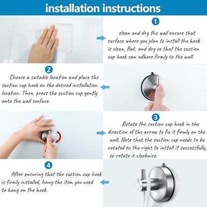 DGYB Suction Cup Hooks for Shower Set of 2 Brushed Nickel Towel Hooks for Bathrooms SUS 304 Stainless Steel Shower Hook for Loofah 15 Lb Bathroom Hook for Towels