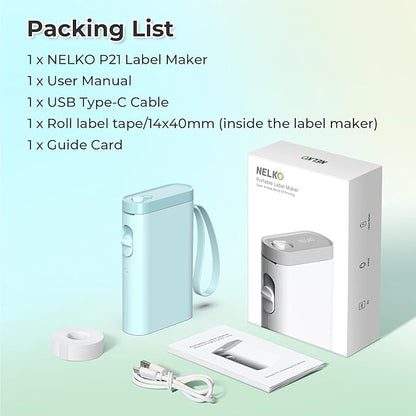 Nelko Label Maker Machine with Tape, P21 Bluetooth Label Printer, Wireless Mini Label Makers with Multiple Templates for School Office Home, Cyan