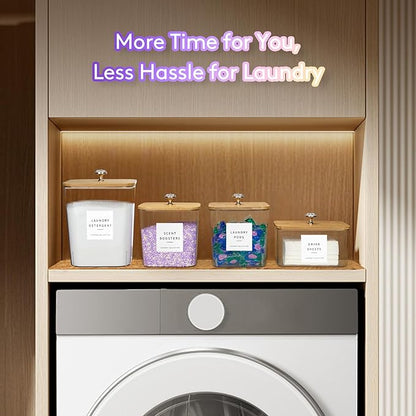 5 Pack Laundry Pod Containers and Dryer Sheet Holder for Laundry Room Organization Acrylic Jars with Lids and Labels for Laundry Detergent Laundry Pods Dry Sheet Organizing