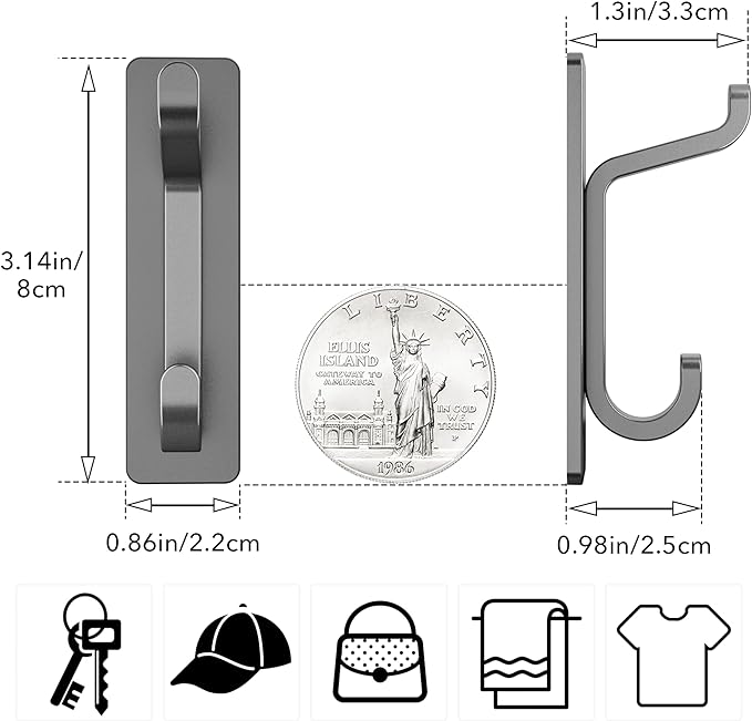 pickpiff Wall Hooks for Coat and Towel: Adhesive Door Hanger Stick on, Grey 4 Pack