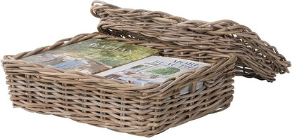 Rectangular Underbed Storage Bin with Lid Rattan Basket for Clothes, Blankets Pillows Lightweight Wicker Storage Unit 7 in. H x 21 in. L x 15 in. W - from Kouboo