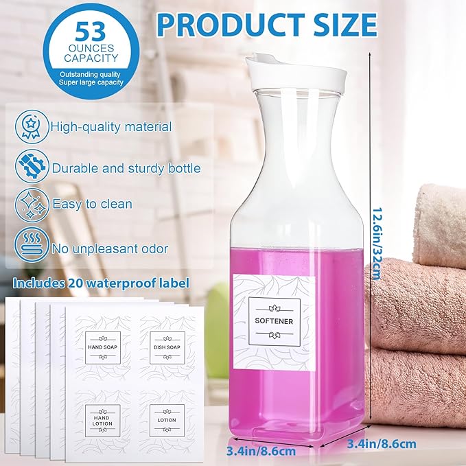 6 Pack Laundry Detergent Dispenser 53 oz Laundry Soap Dispenser with 20 Label Laundry Room Organization for Liquid Powder Bleach Scent Booster Beads